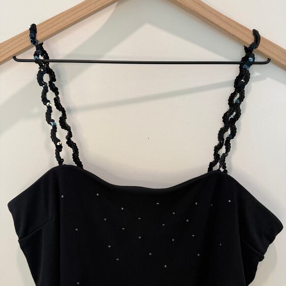 Jessica McClintock Dress Size 14 Black Rhinestones Sequins Asymmetrical - Picture 5 of 16